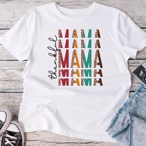 handmade Tops - Thankful mama graphic tee shirt